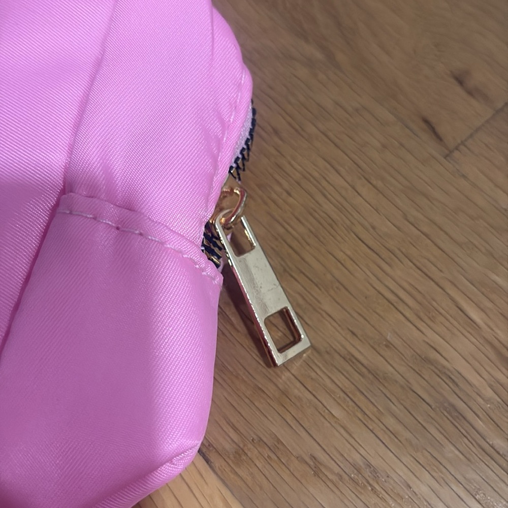 NWOT Preppy Makeup Pouch with Chenille Varsity Letter Patches spelling "STUFF” - Picture 3 of 3
